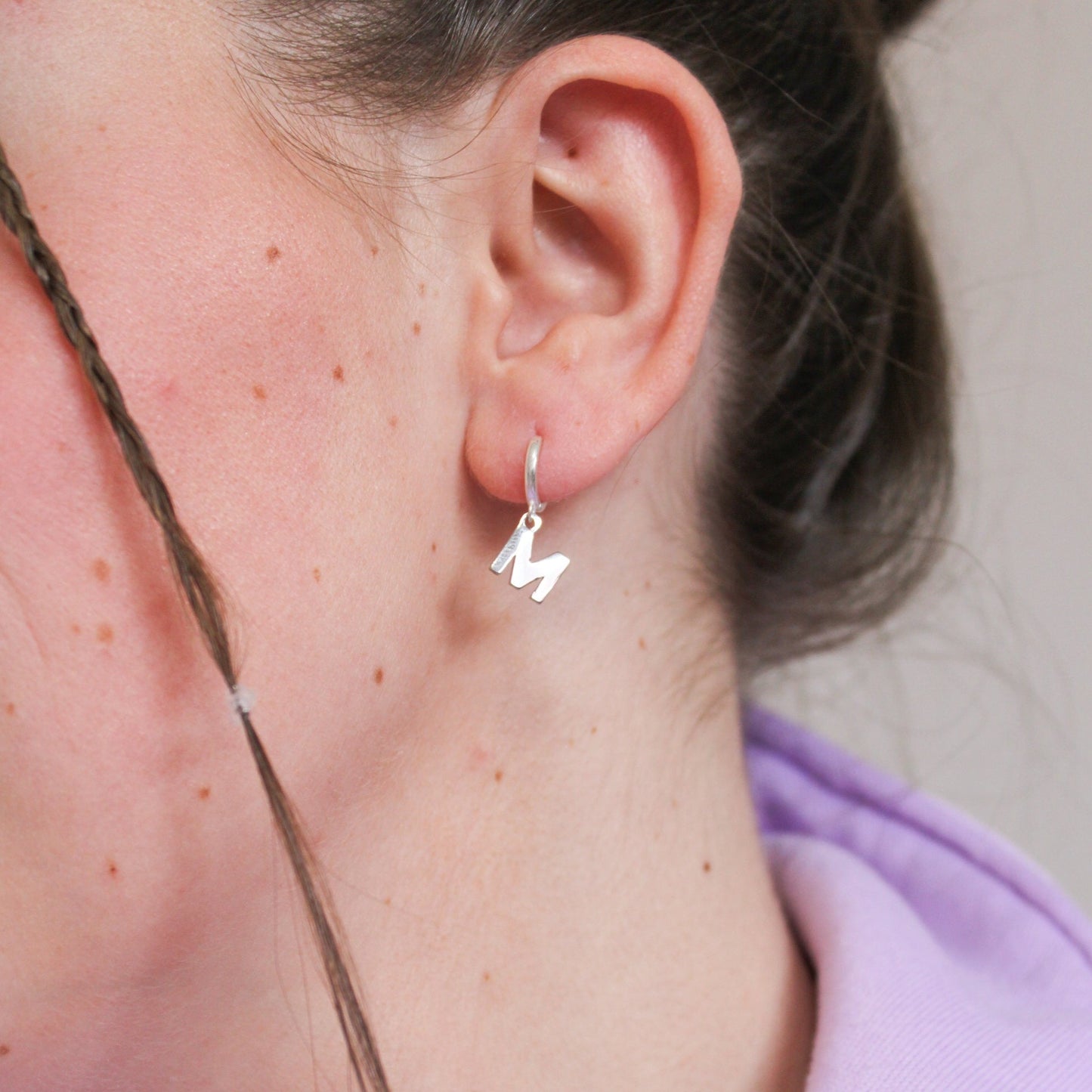 Initial Charm Earrings - Silver